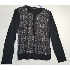 August Silk Heritage Cardigan Lace Front Long Sleeves round Neck Size M